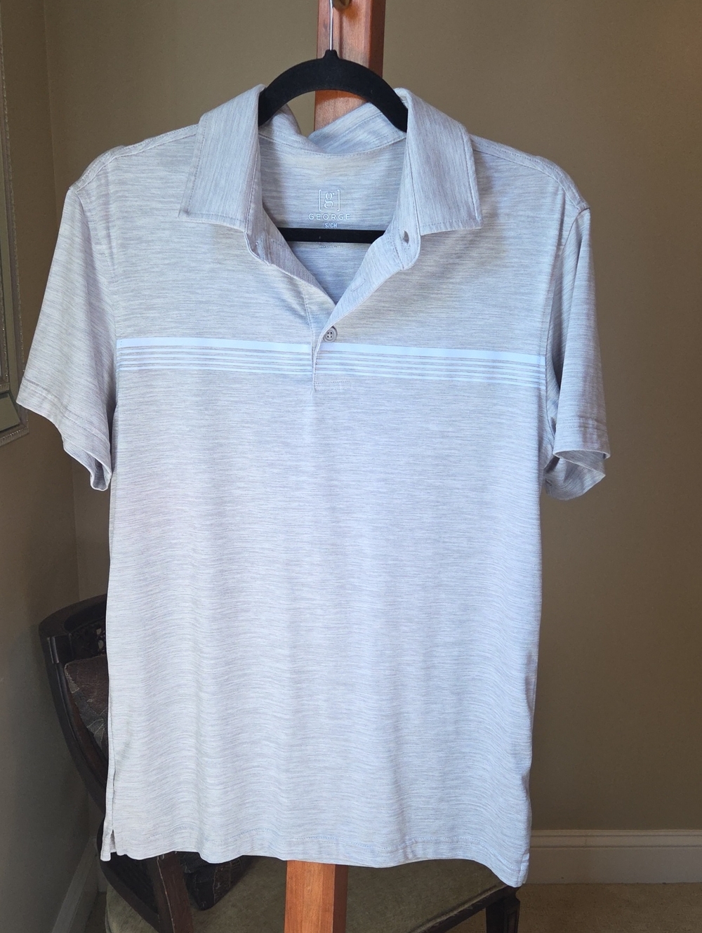 George Light Gray Short Sleeve Polo with White Chest Stripe